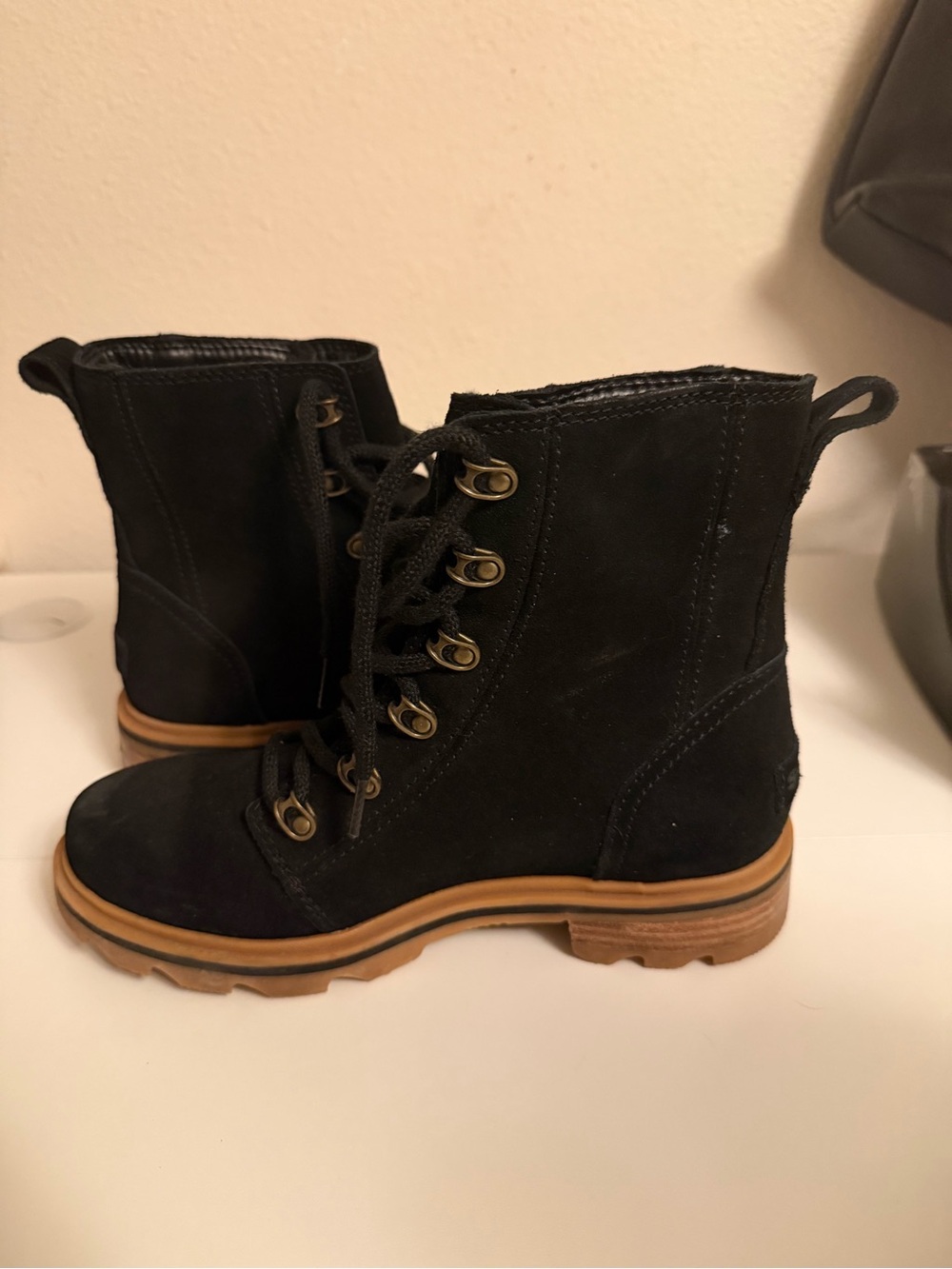 SOREL Women's Lennox Lace Waterproof Boots Black Suede Leather Size 7.5 - Picture 6 of 8
